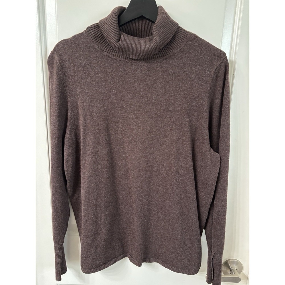 Women's 14/16 Chocolate Brown Turtleneck Soft Stretch Cozy Button Detail Sleeve